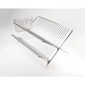 X Shape Chrome-plated Steel Foldable 2-tier Shelf Small Dish Drainers with Drainboard